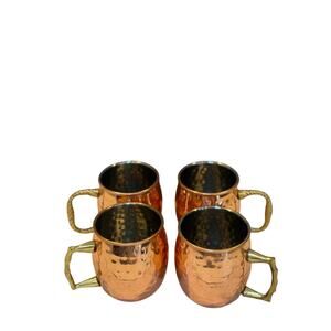 Set of 4 Hammered Copper Moscow Mule Mugs – Brass Handles – 16 oz